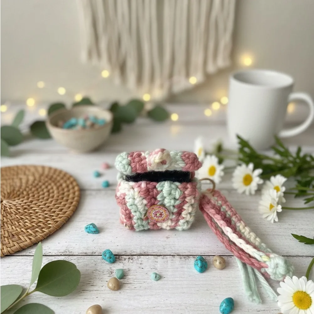 Pastel Sunset Variegated Crochet Earbud Holder – Boho Wristlet Case